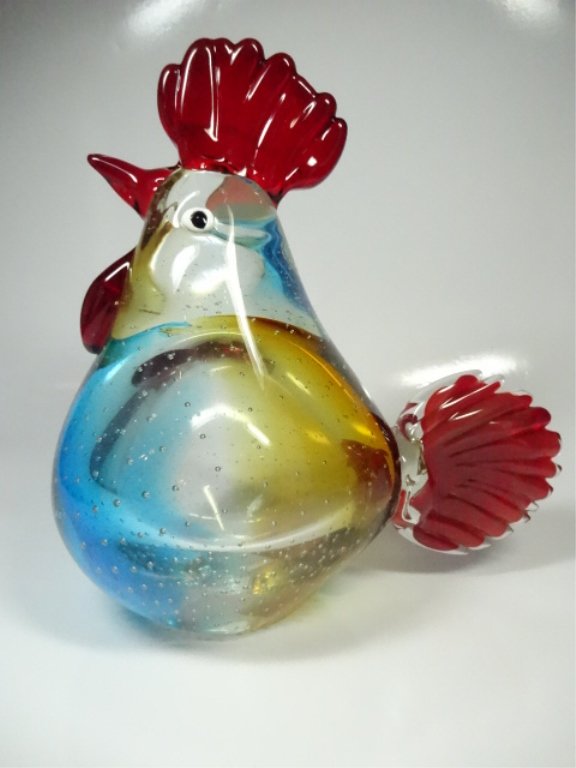 MURANO STYLE ART GLASS SCULPTURE, ROOSTER, APPROX (1 of 5)