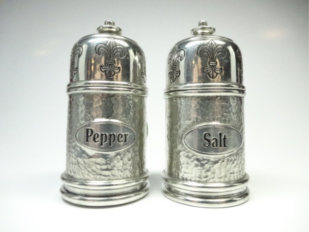PAIR PEWTER SALT & PEPPER SHAKERS, MARKED PEWTER U.P (1 of 3)