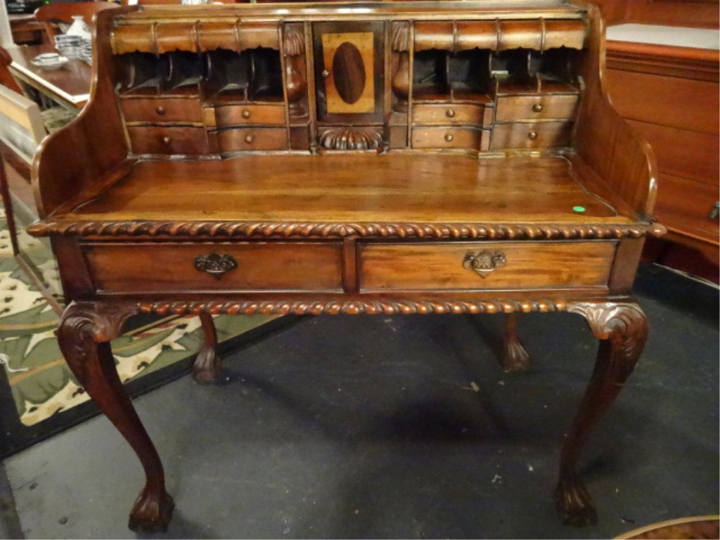 CHIPPENDALE STYLE SECRETARY DESK, BALL AND CLAW FEET, (1 of 8)