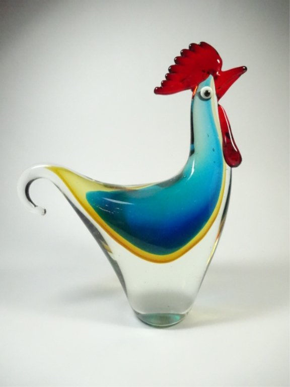 MURANO STYLE ART GLASS SCULPTURE, ROOSTER, APPROX (1 of 6)
