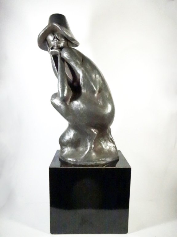 LARGE MID CENTURY SCULPTURE OF A SEATED WOMAN WEARING (1 of 7)