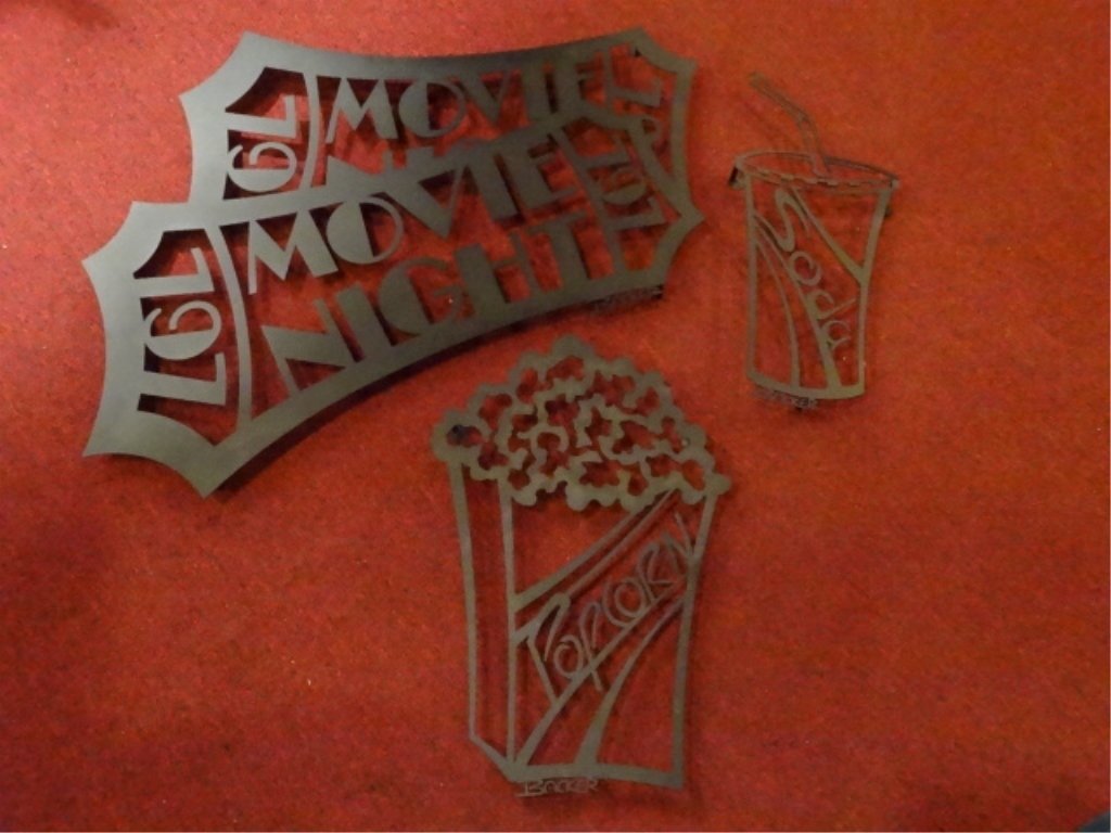 3 PC RICH BACKER METAL 3D WALL SCULPTURE, MOVIE NIGHT, (1 of 5)