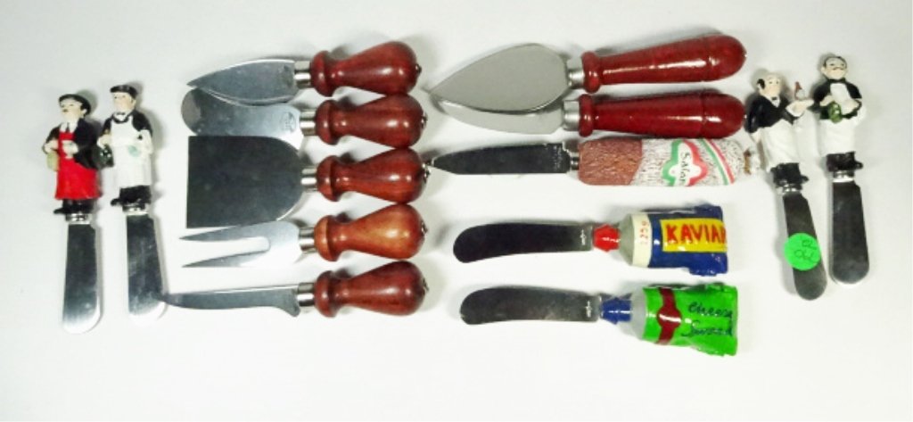 14 PC SERVEWARE, ASSORTED CHEESE BOARD KNIVES & SERVERS: 14 PC SERVEWARE, ASSORTED CHEESE BOARD KNIVES & SERVERS