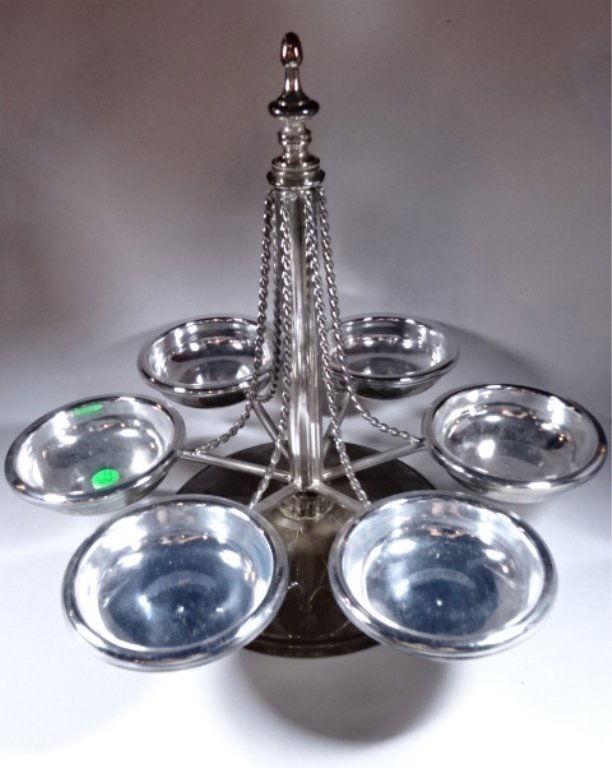 LARGE ROTATING SERVING DISH WITH 6 BOWLS, EXCELLENT (1 of 4)