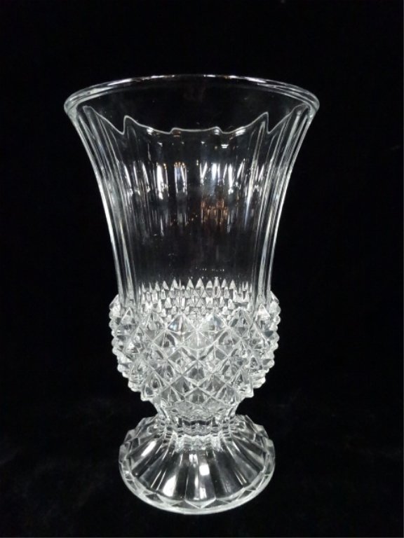CRYSTAL VASE, PEDESTAL BASE, APPROX 7'H (1 of 3)