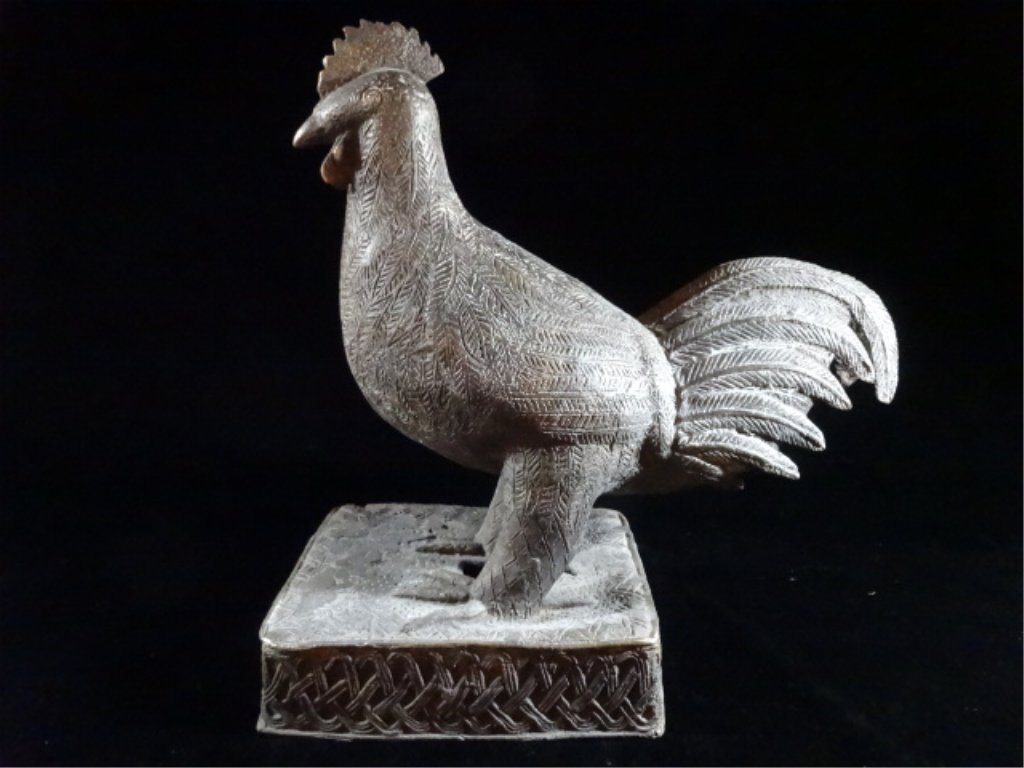 ANTIQUE AFRICAN BRONZE ROOSTER SCULPTURE, BENIN (1 of 10)