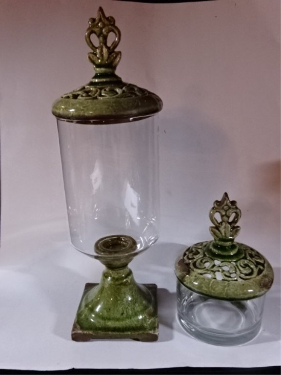 2 PC GLASS AND CERAMIC JARS, 17"H AND 8"H, SKU808.09 (1 of 3)