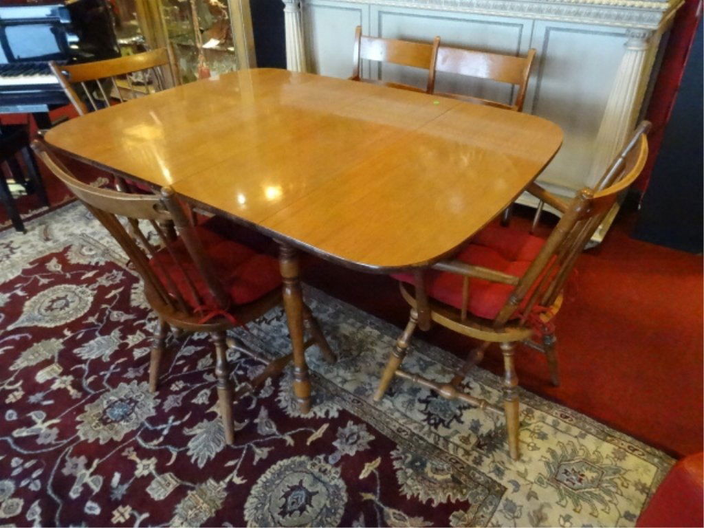 6 PC SET DROP LEAF TABLE, 4 CHAIRS, AND 2 SEAT BENCH, (1 of 6)