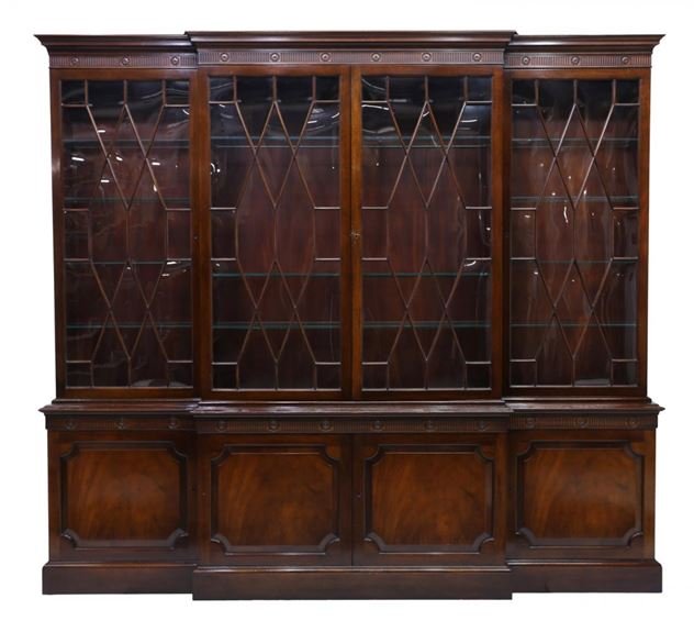 BAKER FURNITURE MAHOGANY BREAKFRONT BOOKCASE CABINET, 4 (1 of 7)