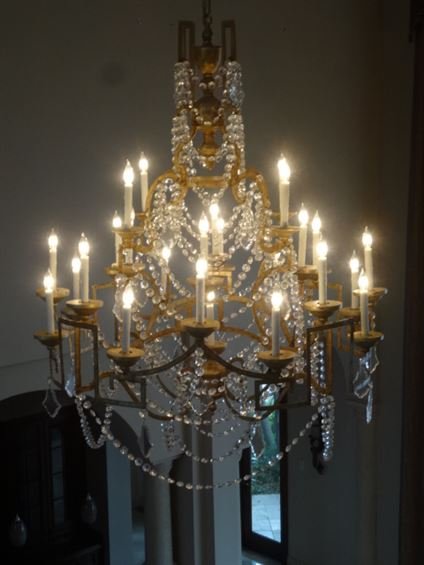 SPECTACULAR 5' TALL GILT METAL AND CRYSTAL CHANDELIER, (1 of 10)