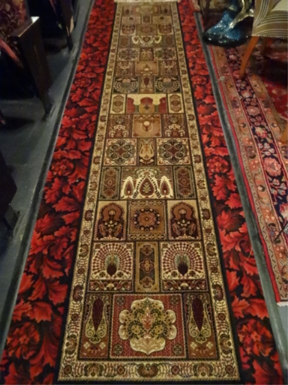WOOL RUG RUNNER, WITH FOUNTAINS AND BIRDS, RED, BLUE, (1 of 6)