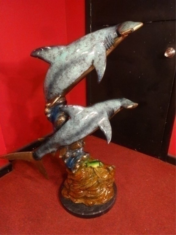 HUGE PATINATED BRONZE SCULPTURE, 2 HAMMERHEAD SHARKS, (1 of 10)