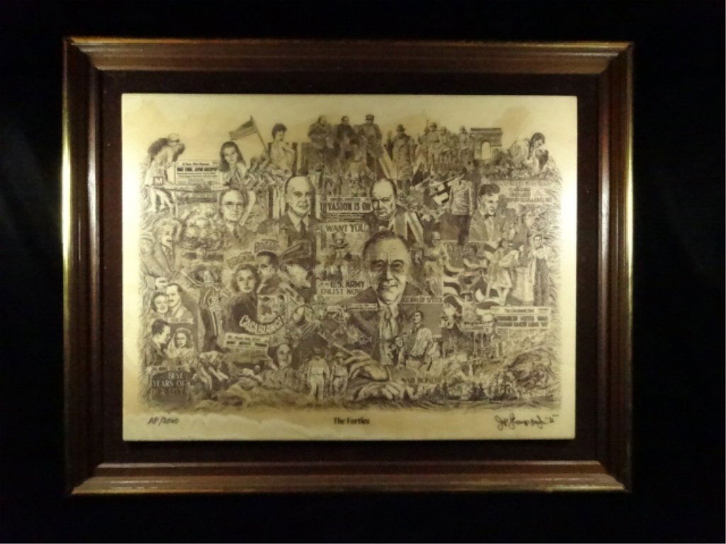 JOHN K. THOMPSON, JR. SYNTHETIC MARBLE PLAQUE, THE: JOHN K. THOMPSON, JR. SYNTHETIC MARBLE PLAQUE, THE FORTIES, MARKED AP/2000, FRAMED SIZE APPROX 20.5" X 25.5"