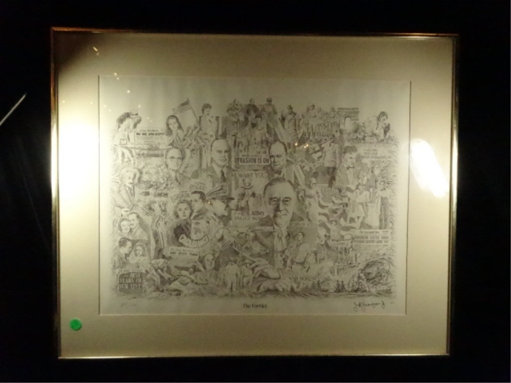 JOHN K. THOMPSON, JR. LIMITED EDITION PRINT, THE: JOHN K. THOMPSON, JR. LIMITED EDITION PRINT, THE FORTIES, MARKED AP/500, WITH CERTIFICATE OF AUTHENTICITY, FRAMED SIZE APPROX 22.25" X 27.25"