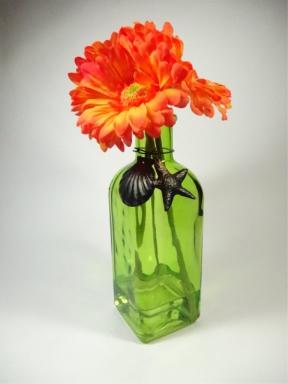 FAUX FLORAL ARRANGEMENT, 3 ORANGE GERBERA DAISIES IN (1 of 4)