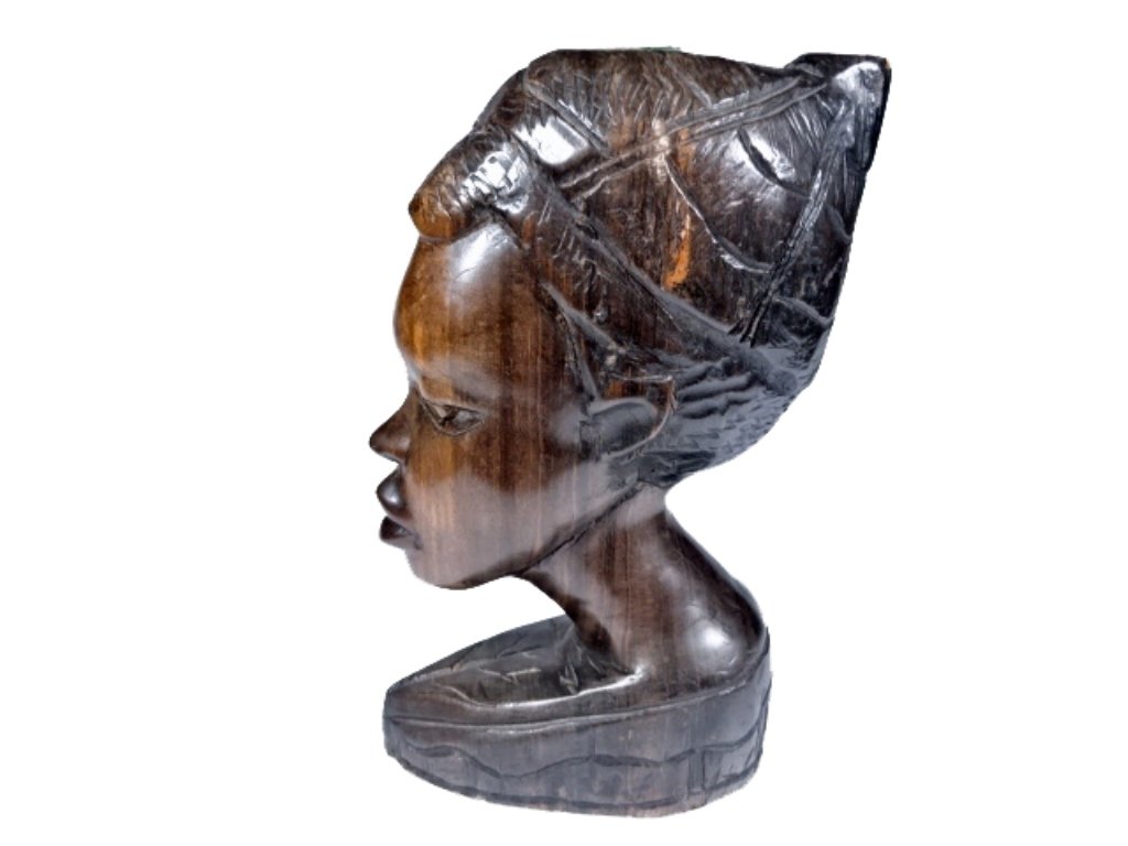 AFRICAN CARVED EBONY FEMALE BUST, EXCELLENT CONDITION, (1 of 5)