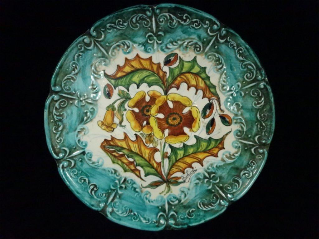 HANDPAINTED CERAMIC PLATTER, FLORAL DESIGN, APPROX 14 (1 of 5)