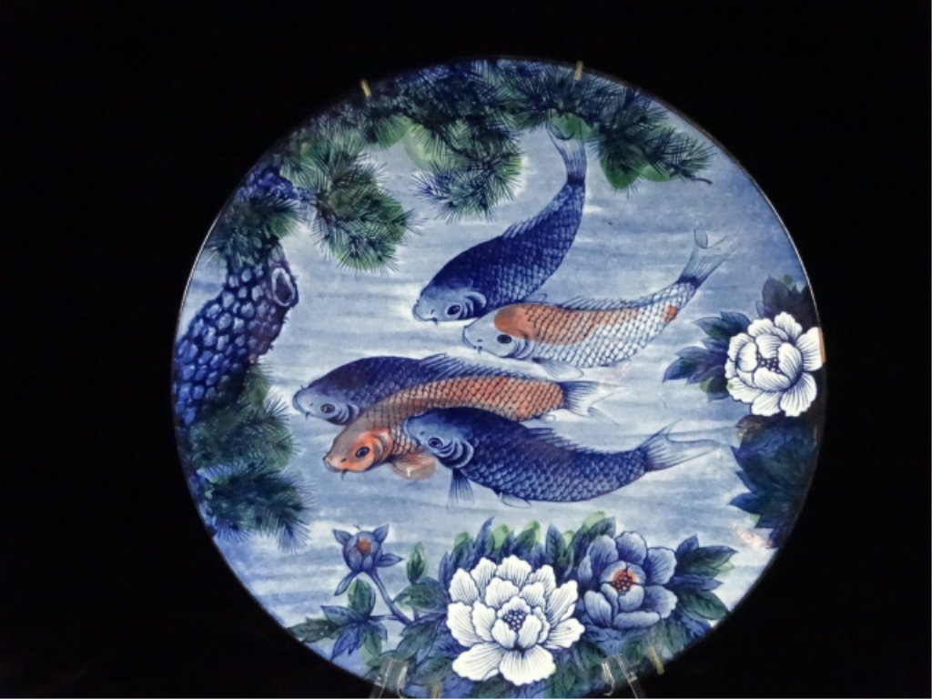 CERAMIC PLATTER, KOI FISH DESIGN, CHOPMARK SIGNATURE, (1 of 4)