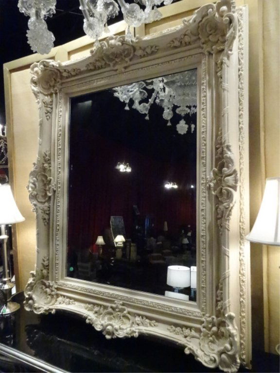 LARGE ROCOCO MIRROR, WHITE PAINTED WOOD AND COMPOSITE, (1 of 7)