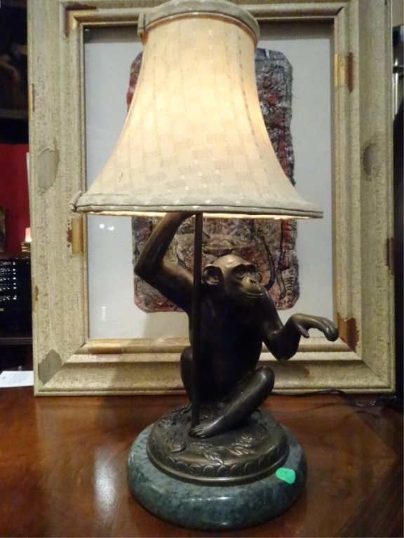 BRONZE AND MARBLE MONKEY LAMP, BRONZE MONKEY FIGURE (1 of 4)