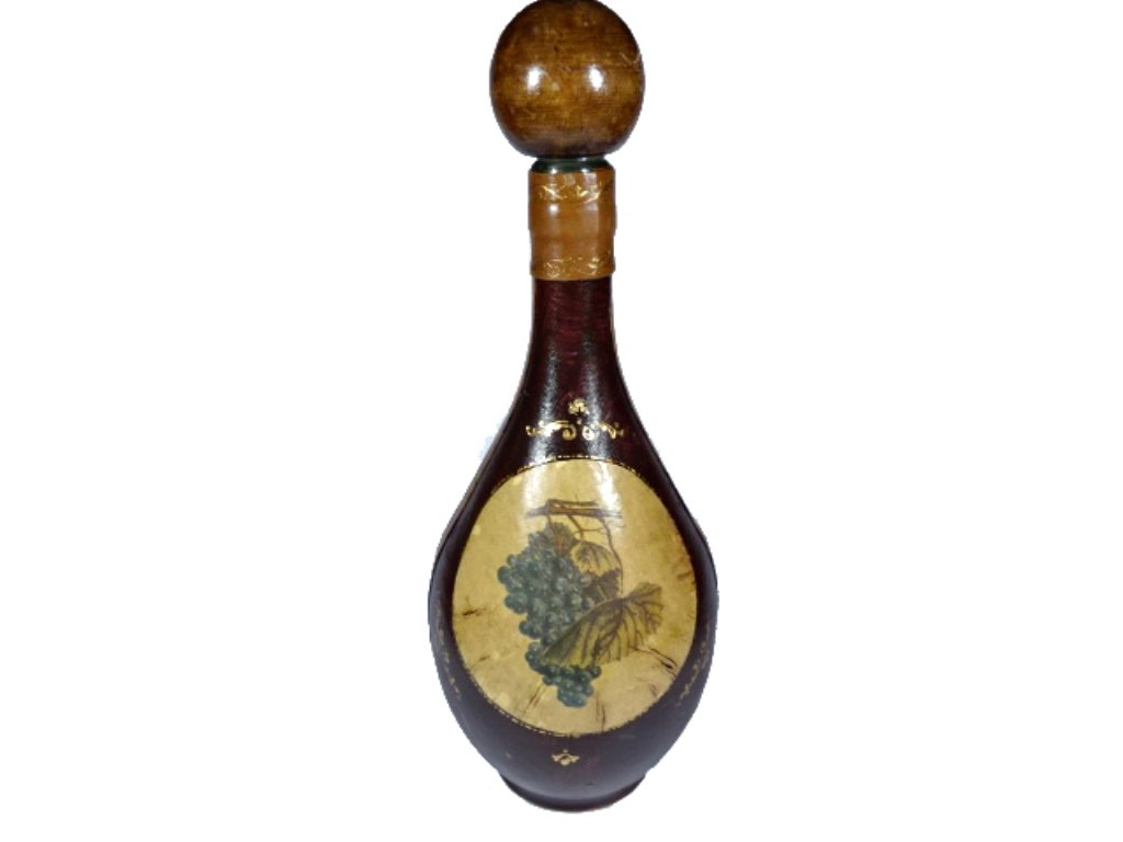 LEATHER WRAPPED GLASS DECANTER, GRAPEVINE DESIGN, (1 of 4)