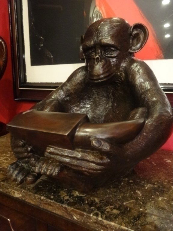 LARGE BRONZE CHIMPANZEE SCULPTURE OR PLANTER, APPROX (1 of 4)