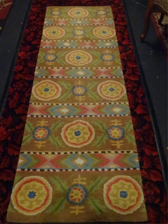 HANDMADE WOOL AND COTTON RUG RUNNER, TAN FIELD WITH (1 of 8)