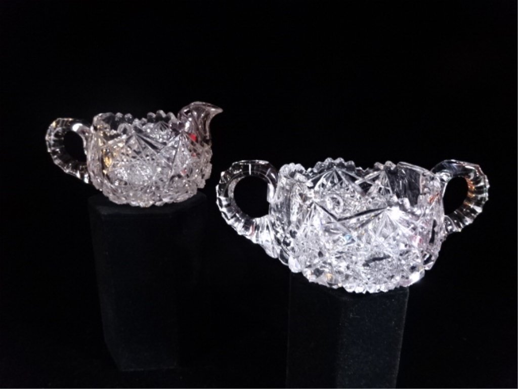 2 PC CUT CRYSTAL CREAMER AND SUGAR, EXCELLENT (1 of 7)