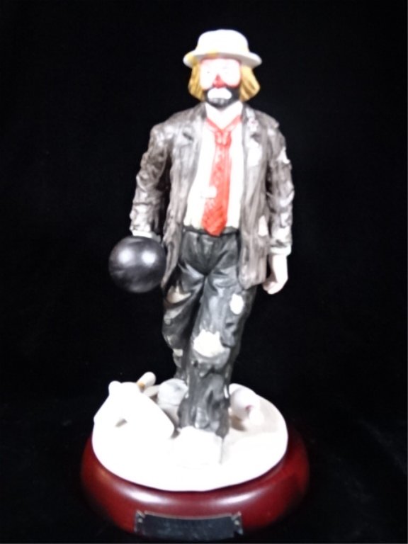 PORCELAIN EMMETT KELLY JR BOWLER FIGURE BY FLAMBRO,: PORCELAIN EMMETT KELLY JR BOWLER FIGURE BY FLAMBRO, MARKED ON BASE, 8"H X 4"W, SKU825.21