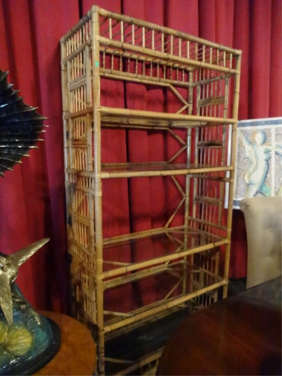 RATTAN AND GLASS ETAGERE, VERY GOOD GENTLY USED (1 of 4)