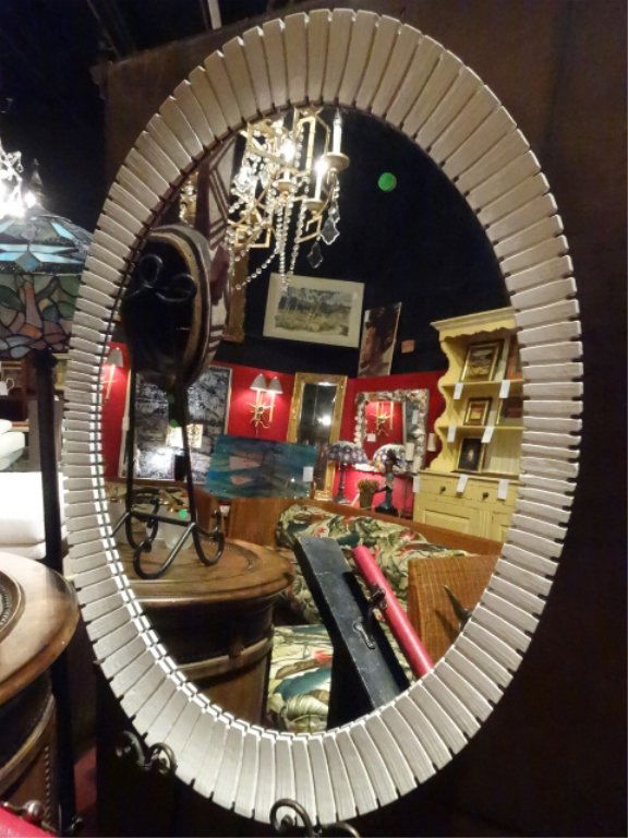 CONTEMPORARY OVAL WOOD MIRROR, WHITE FINISH, 38" X 29", (1 of 3)