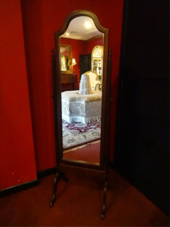 WOOD STANDING FLOOR MIRROR, DARK FINISH. 63"H X 18"W, (1 of 3)