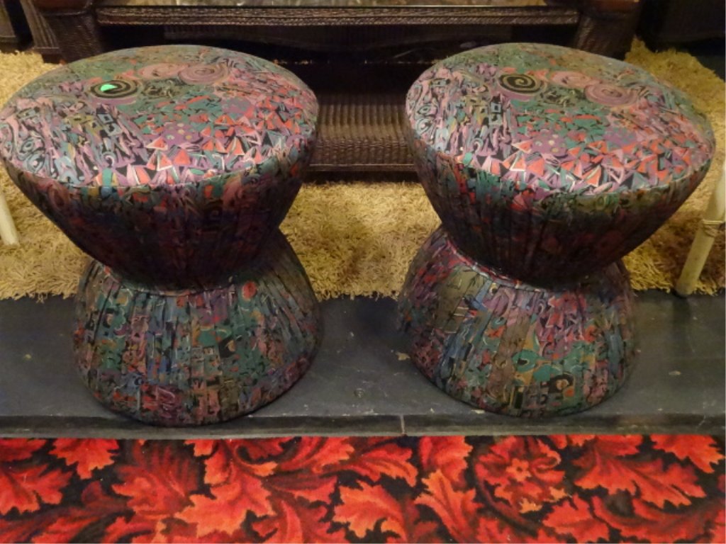 2 UPHOLSTERED OTTOMANS, HOURGLASS SHAPE, APPROX 22"H (1 of 5)