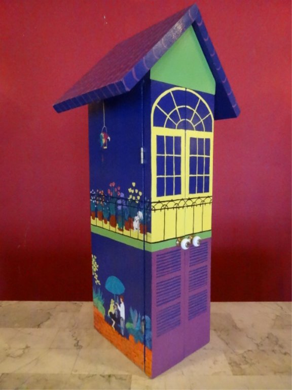 LARGE PAINTED TABLETOP CABINET, CAFE SCENE WITH PAINTED (1 of 9)