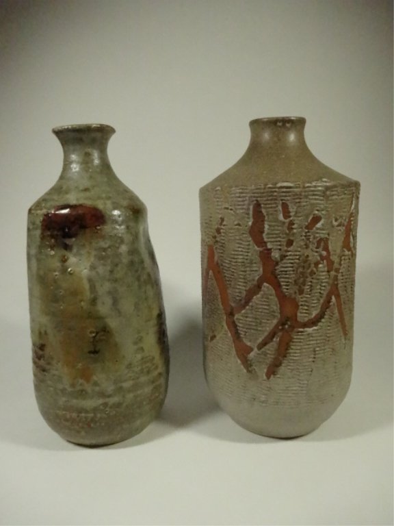 2 PC ART POTTERY VASES, SIGNED JTG ON BASE, APPROX 8"H (1 of 10)