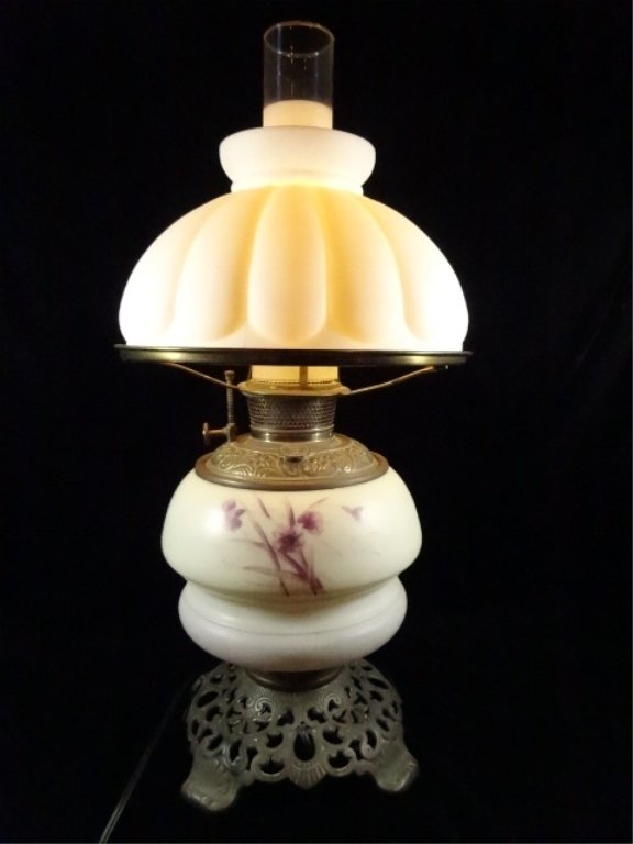 VINTAGE HURRICANE STYLE LAMP, FLORAL DESIGN, APPROX (1 of 5)