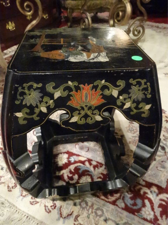 VINTAGE BLACK LACQUER CHINESE GARDEN STOOL, WEAR TO (1 of 4)