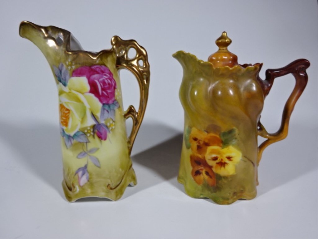 2 SMALL PORCELAIN PITCHERS, PAINTED FLORALS, ONE WITH (1 of 8)
