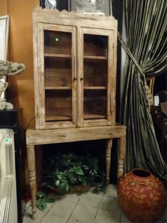 CARVED WOOD DISPLAY CABINET, 2 GLAZED DOORS UPPER (1 of 8)