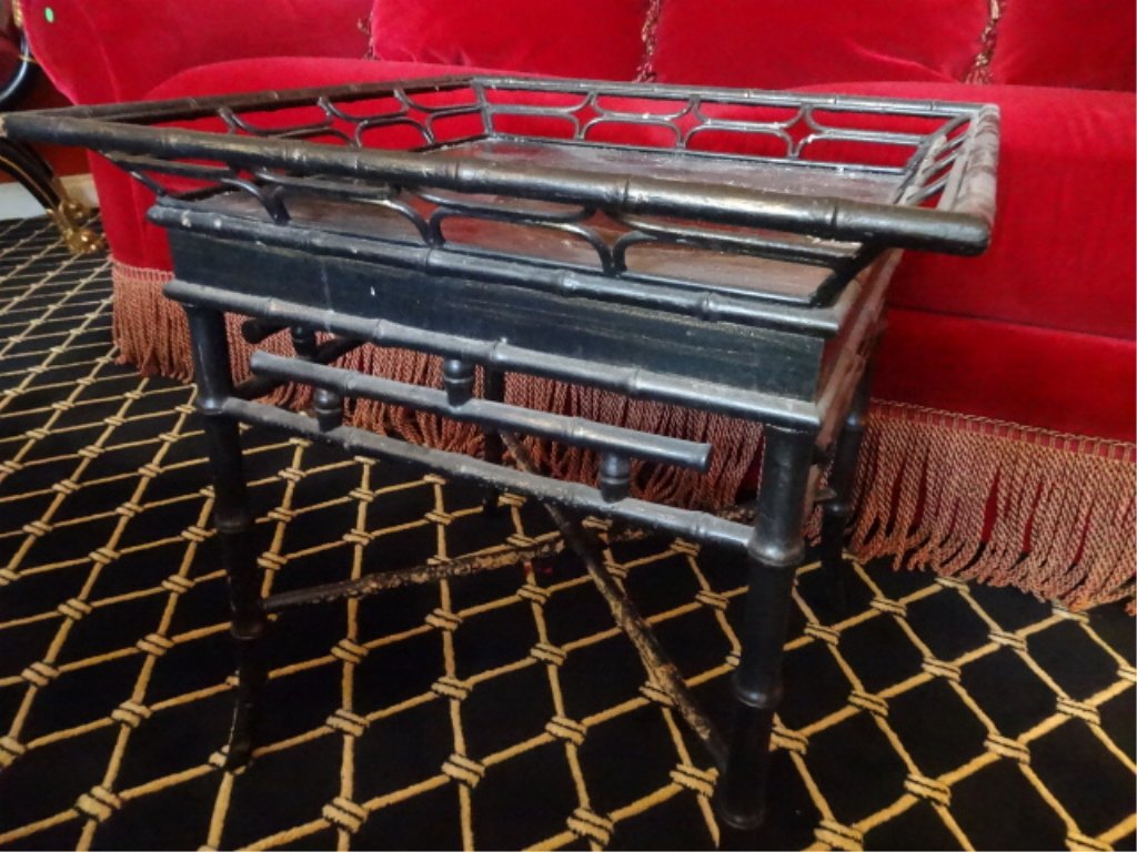 CHINOISERIE FAUX BAMBOO SIDE TABLE, BLACK LACQUER WITH (1 of 5)