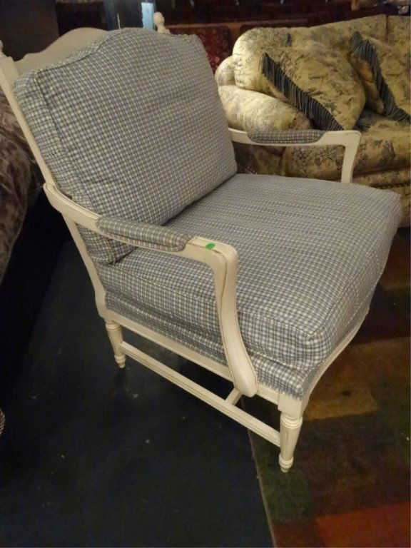 ETHAN ALLEN WOOD ARMCHAIR, DISTRESSED WHITE FINISH, (1 of 5)