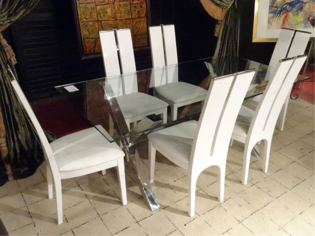 MODERN DESIGN CHROME AND LACQUER DINING SET, X BASE (1 of 9)