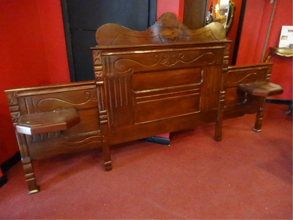 ANTIQUE HEADBOARD, QUEEN SIZE, WITH ATTACHED: ANTIQUE HEADBOARD, QUEEN SIZE, WITH ATTACHED NIGHTSTANDS/SHELVES, GOOD CONDITION, SKU800.12