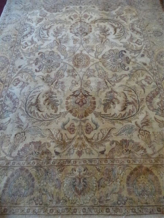 LARGE WOOL RUG, IVORY FIELD WITH GOLD, BROWN AND BLUE (1 of 6)