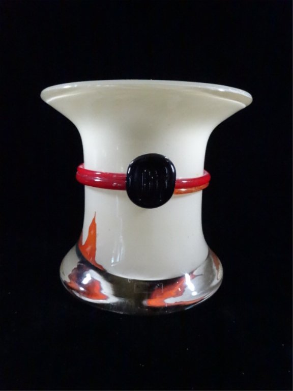 SIGNED ART GLASS VASE, APPROX 6.5" X 7" (1 of 6)