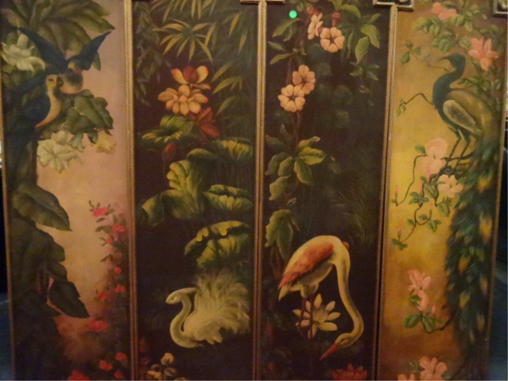 4 PAINTED BIRD PANELS, FRAMED SIZE FOR ALL 4 PANELS IS (1 of 6)