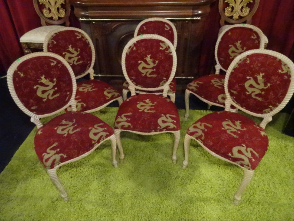 6 HOLLYWOOD REGENCY STYLE DINING CHAIRS, ROPE AND (1 of 8)