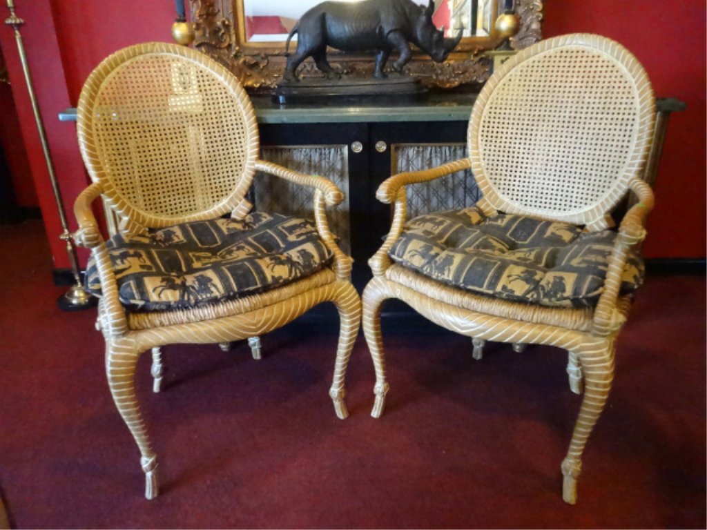 PAIR HOLLYWOOD REGENCY STYLE ARMCHAIRS, ROPE AND TASSEL (1 of 9)