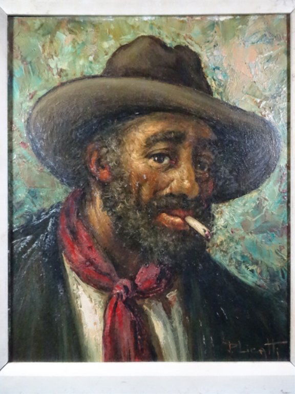 P. LICATTI OIL PAINTING ON BOARD, MAN WITH CIGARETTE, (1 of 7)