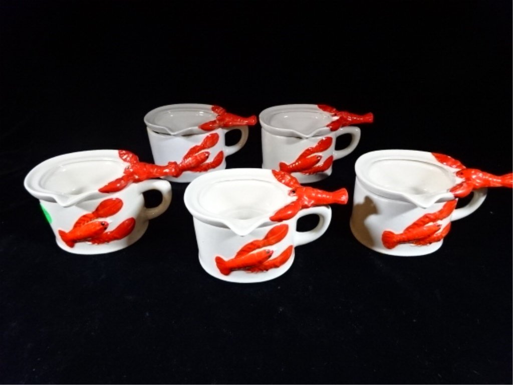5 CERAMIC 2 PC LOBSTER MELTED BUTTER CUPS, WITH LOBSTER: 5 CERAMIC 2 PC LOBSTER MELTED BUTTER CUPS, WITH LOBSTER DESIGNS, EACH 5" X 3"